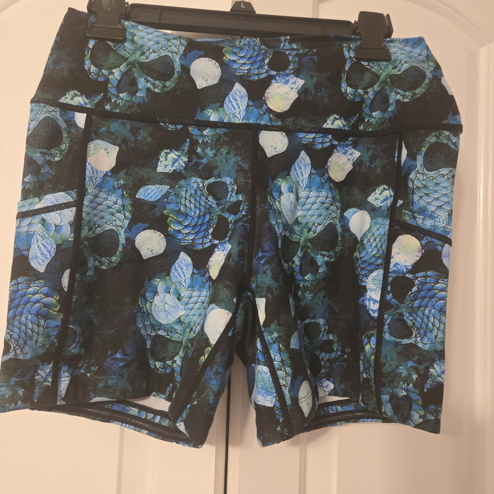 Constantly Varied Gear Blue and Black Athletic Shorts Tropical Print